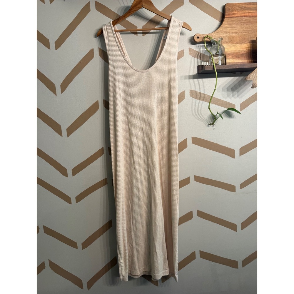 Old Navy Ribbed Midi Dress Womens Large Oatmeal Heather Linen‎ Blend Crossback